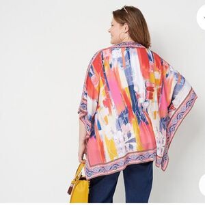 Tolani Collection Open Front Kimono Woven Wrap in Abstract Red Print 2XP NWOT